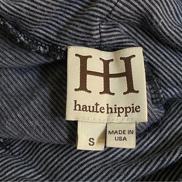 Haute Hippie gray black stripe long sleeve hoodie front pocket shirt sweatshirt - Picture 6 of 11